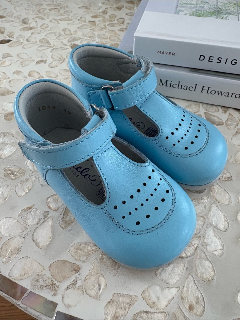 Toddler Light Blue Leather Mary Jane with Velcro Strap